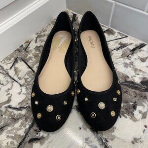 Nine West Black Morton Embellished Flat Size 8 **Flaw**